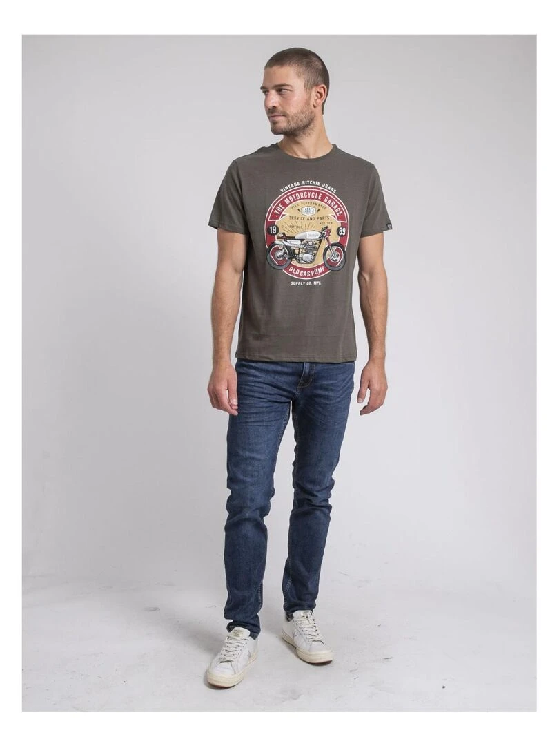 T shirt col rond pur coton JORISOL   Kaki