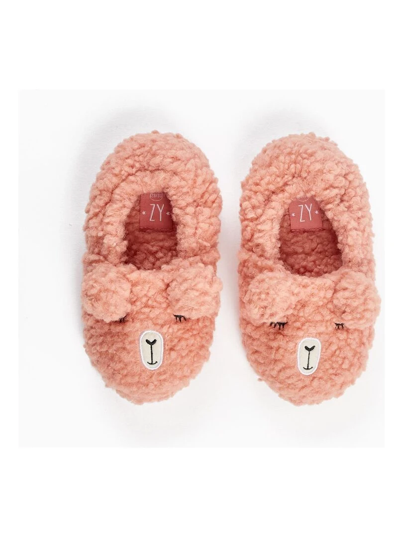 Chaussons avec des oreilles pour fille 'Alpaga' DISCOVER PERU Rose clair