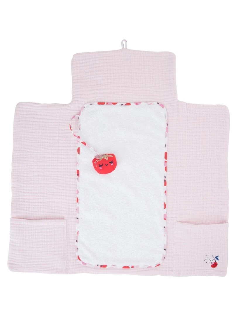 Tapis à langer Catimini pour bébé Facilement repliable 100% Coton Rose et blanc Rose
