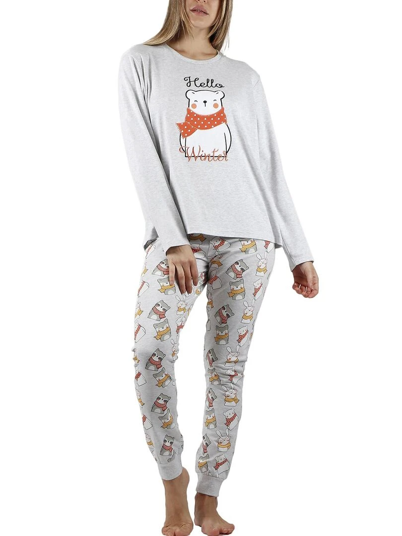 Pyjama pantalon et haut Hello Winter Gris