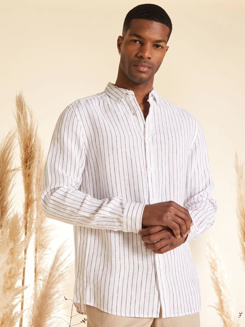 Chemise droite en lin   Blanc/beige