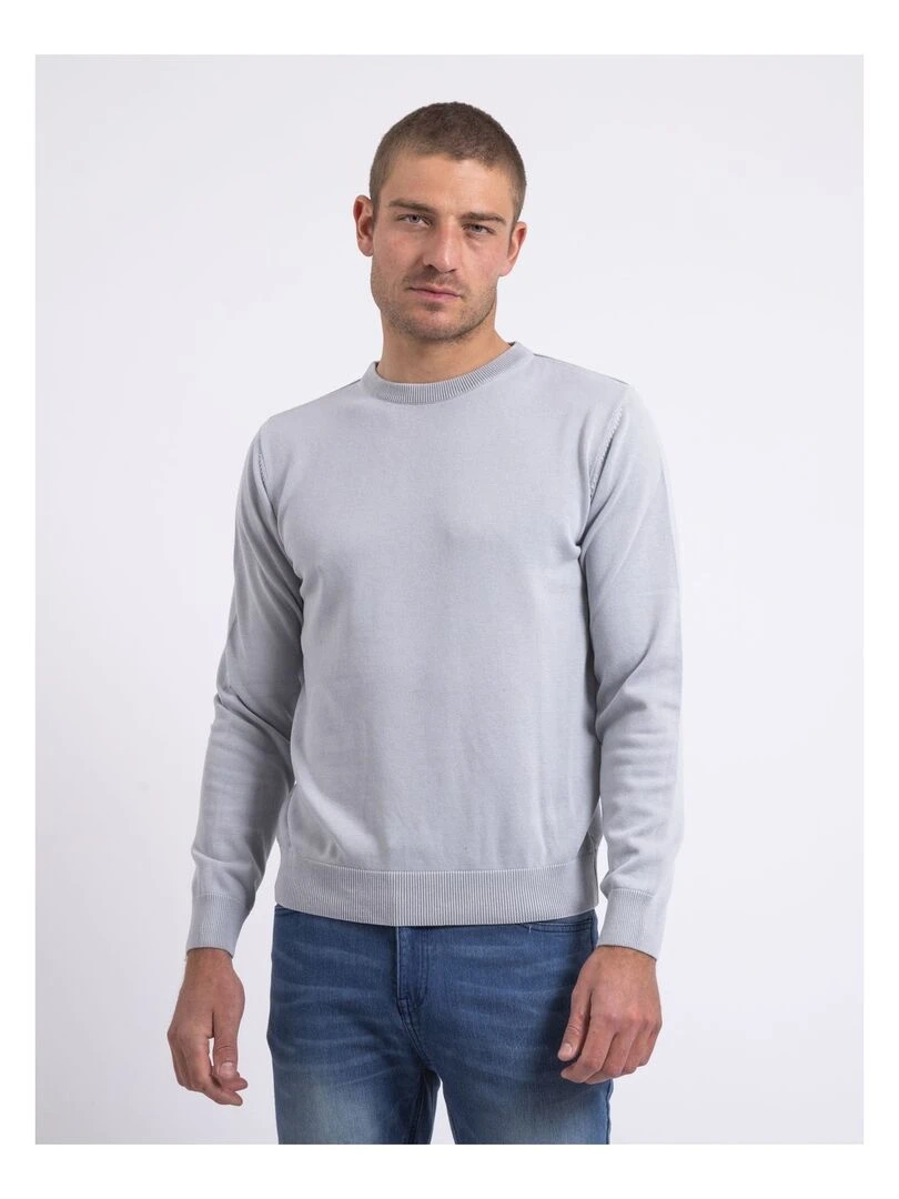 Pull col rond pur coton LADARKO Gris clair