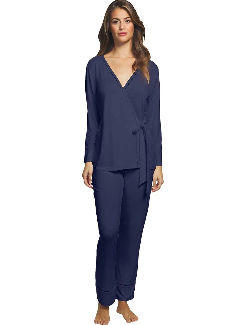 Tenue de détente et intérieur pyjama pantalon cache coeur Vainica Bleu marine
