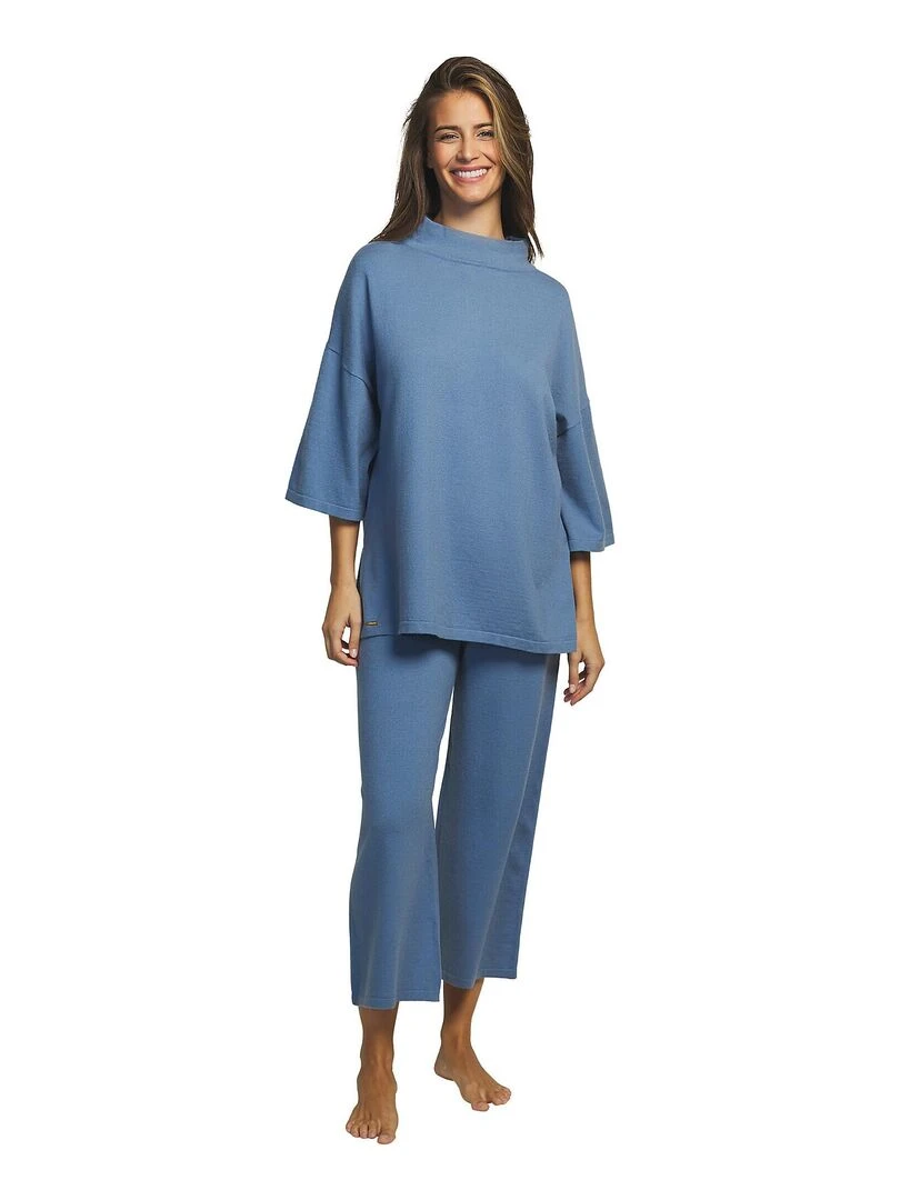 Tenue détente et intérieur pyjama pantacourt tunique Tricot Bleu