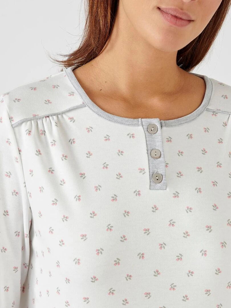 Chemise de nuit manches longues maille interlock Thermolactyl Damart Blanc Ecru