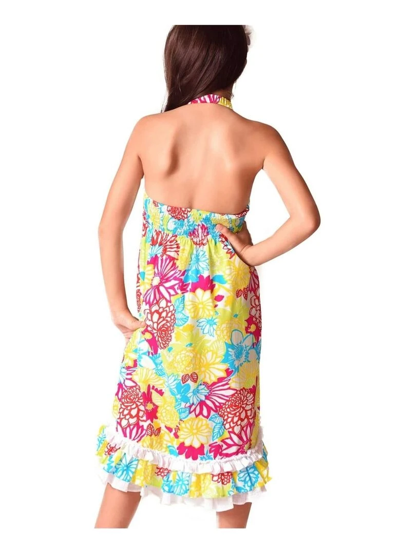 Robe de Plage Longue Fille Jersey Fleuri Multicole EUGENIE La Faute à Voltaire Blanc Rose clair Bleu
