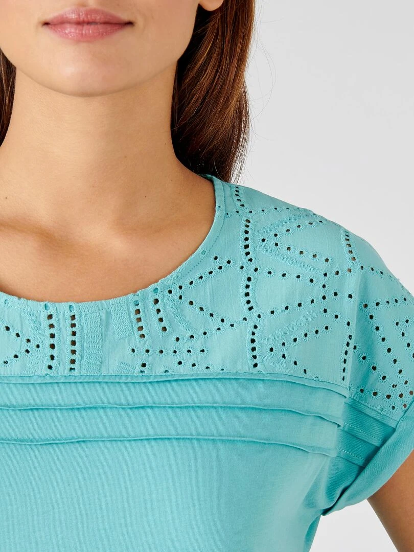 Tee shirt détails broderie anglaise Damart Bleu polaire