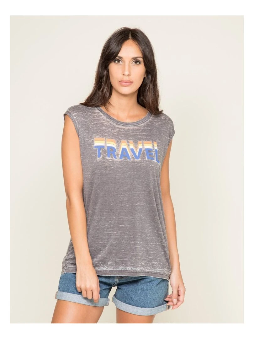 T shirt col rond sans manches FLORIFOU Gris