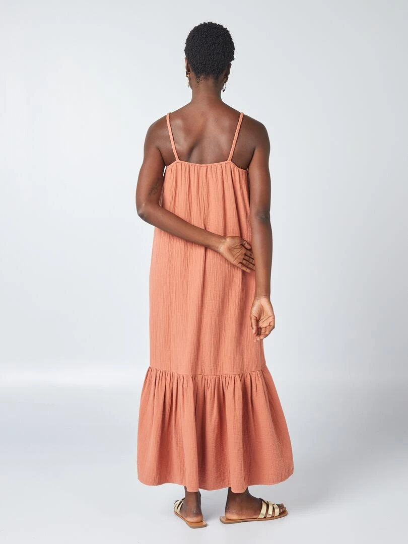 Robe longue à bretelles tressées   Marron