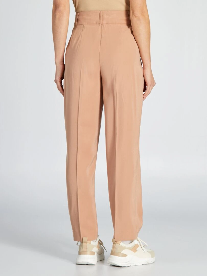 Pantalon droit à taille haute   Beige