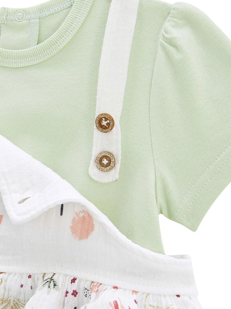 Ensemble salopette bébé en gaze de coton et t shirt Petit Paradis   Vert