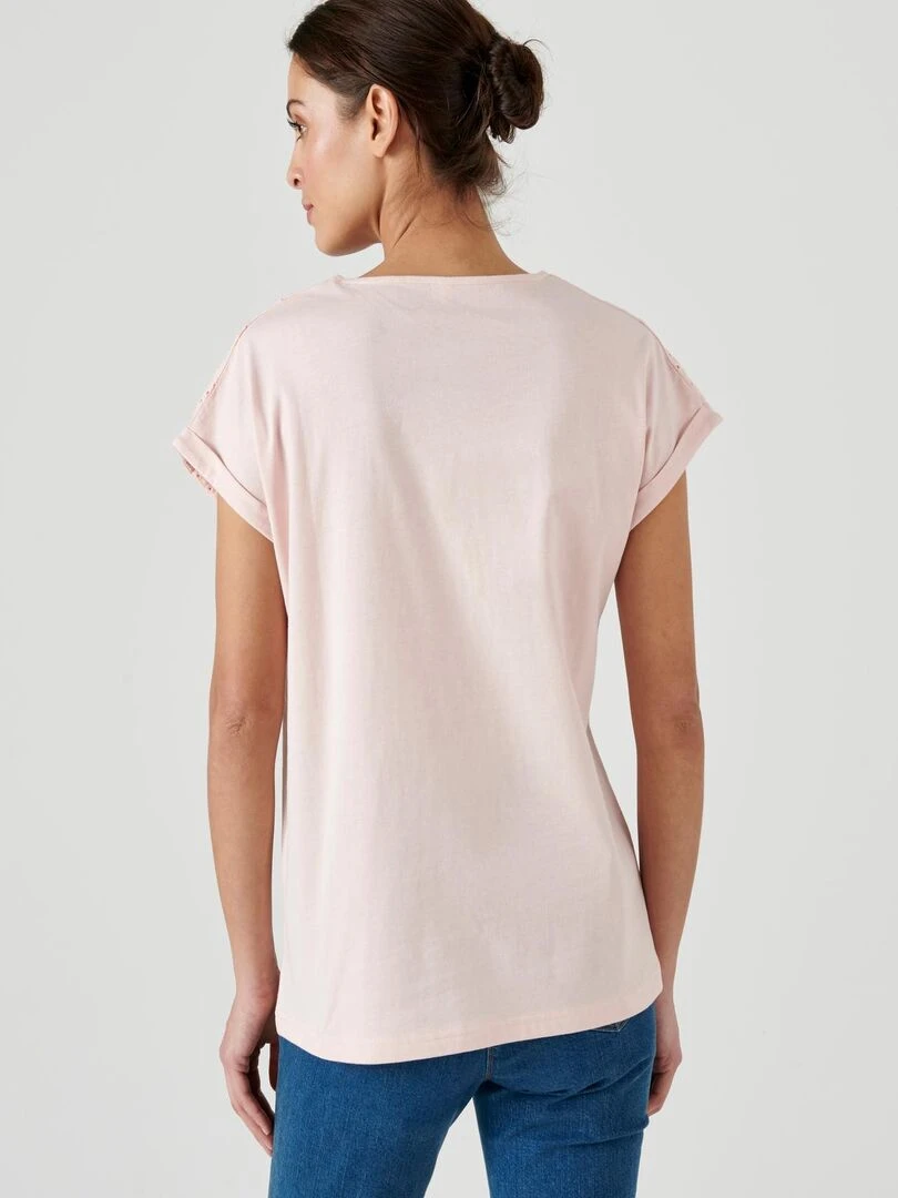 Tee shirt détails broderie anglaise   Damart   Rose pâle