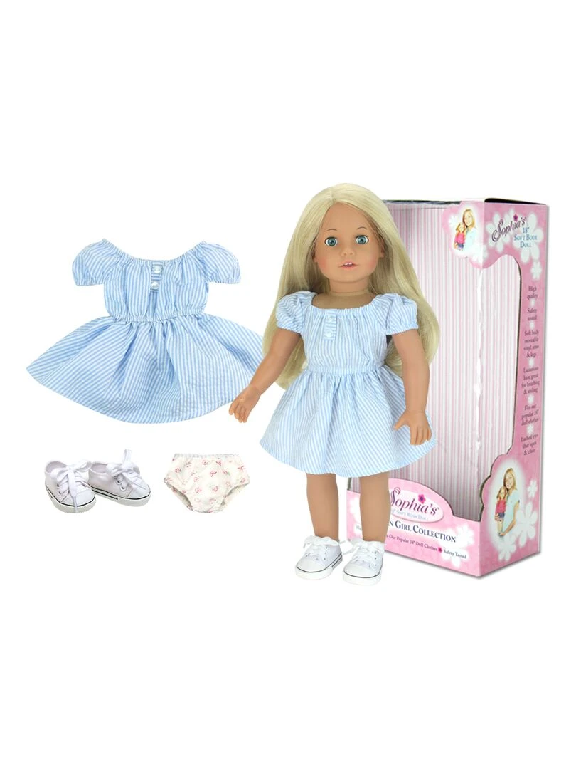 Sophia's 18" Poupee Doll Blonde + robe à rayures bleues et blanches baskets en toile blanche N/A