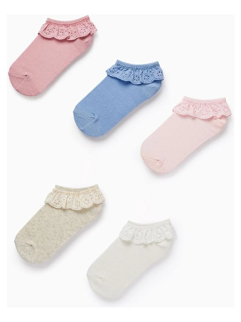 Lot 5 Paires de Chaussettes avec Broderie Anglaise pour Fille Multicolore