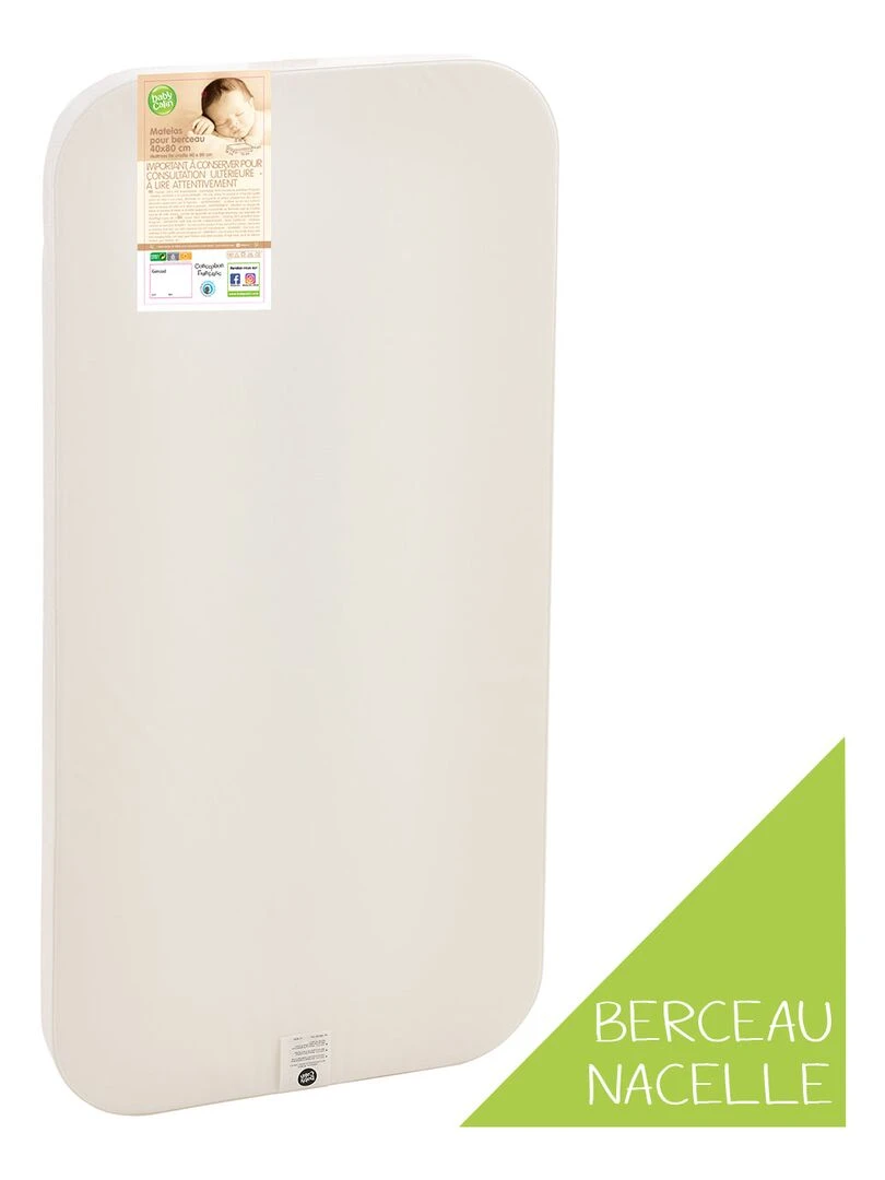 Matelas berceau et nacelle imperméable 38x78 cm Ecru