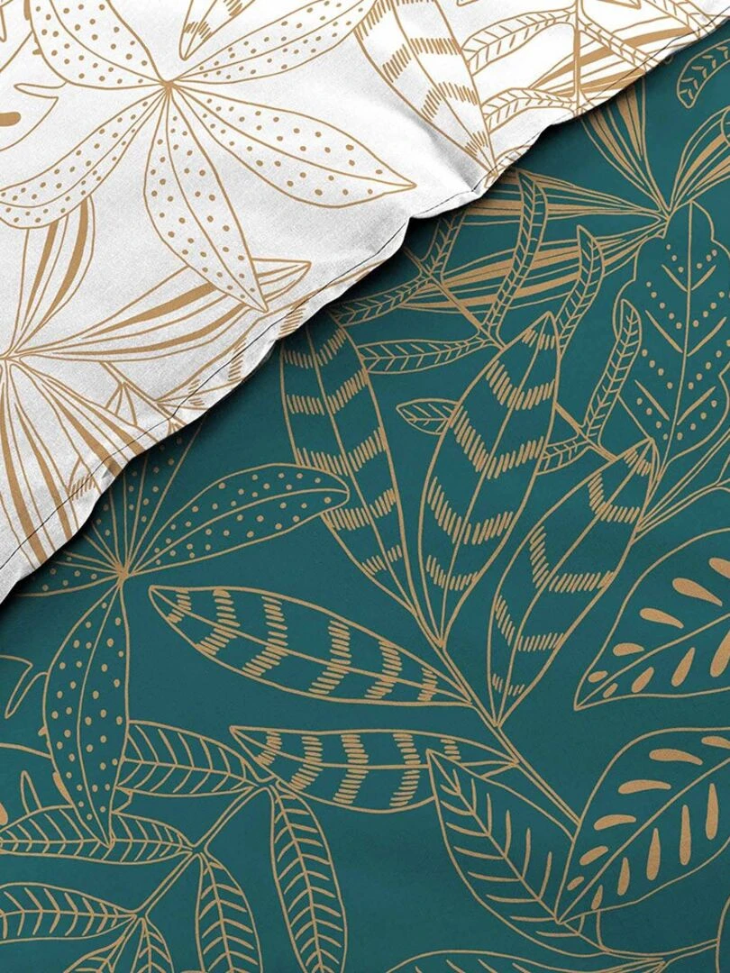 Housse de couette 240x220 + 2 taies métallisé Belflor émeraude coton 57 fils Vert