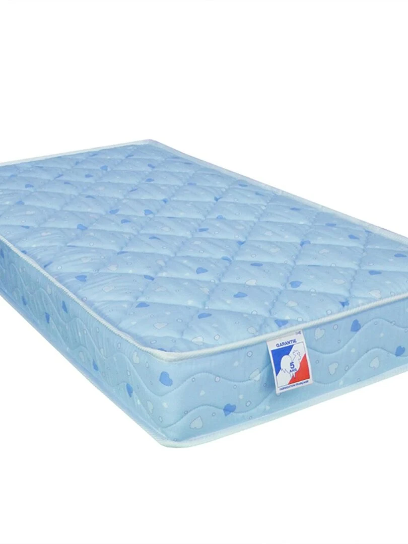 Matelas Bébé 100% Coton hypoallergénique en Mousse FERME Fabriqué en France Couleur Bleu Bleu azur