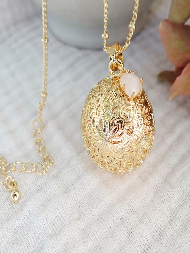 Bola Mandala Or Cœur Quartz Rose   Doré/or