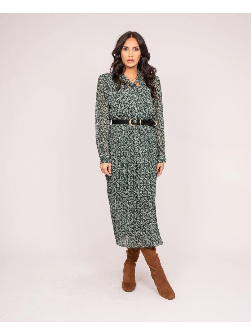 Robe longue motifs plissée IFLOR Beige