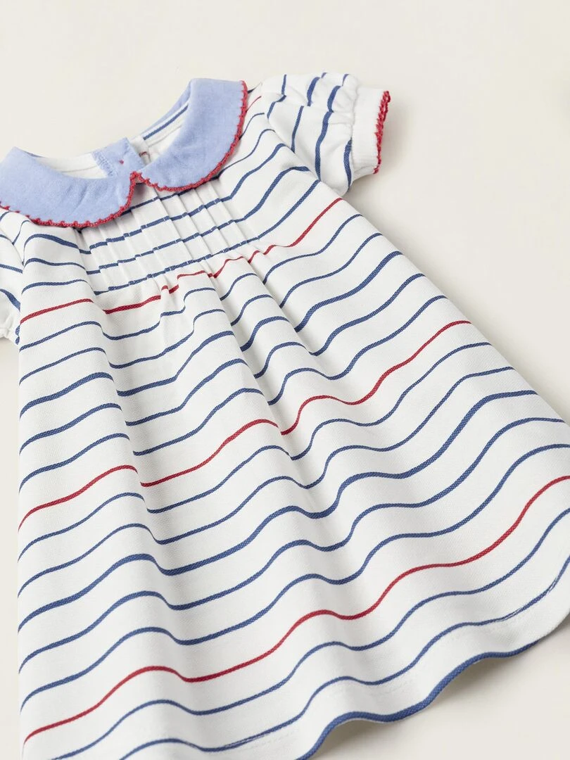 Robe à Rayures pour Nouveau Né manches courtes ATLANTIC COMPANY   Blanc