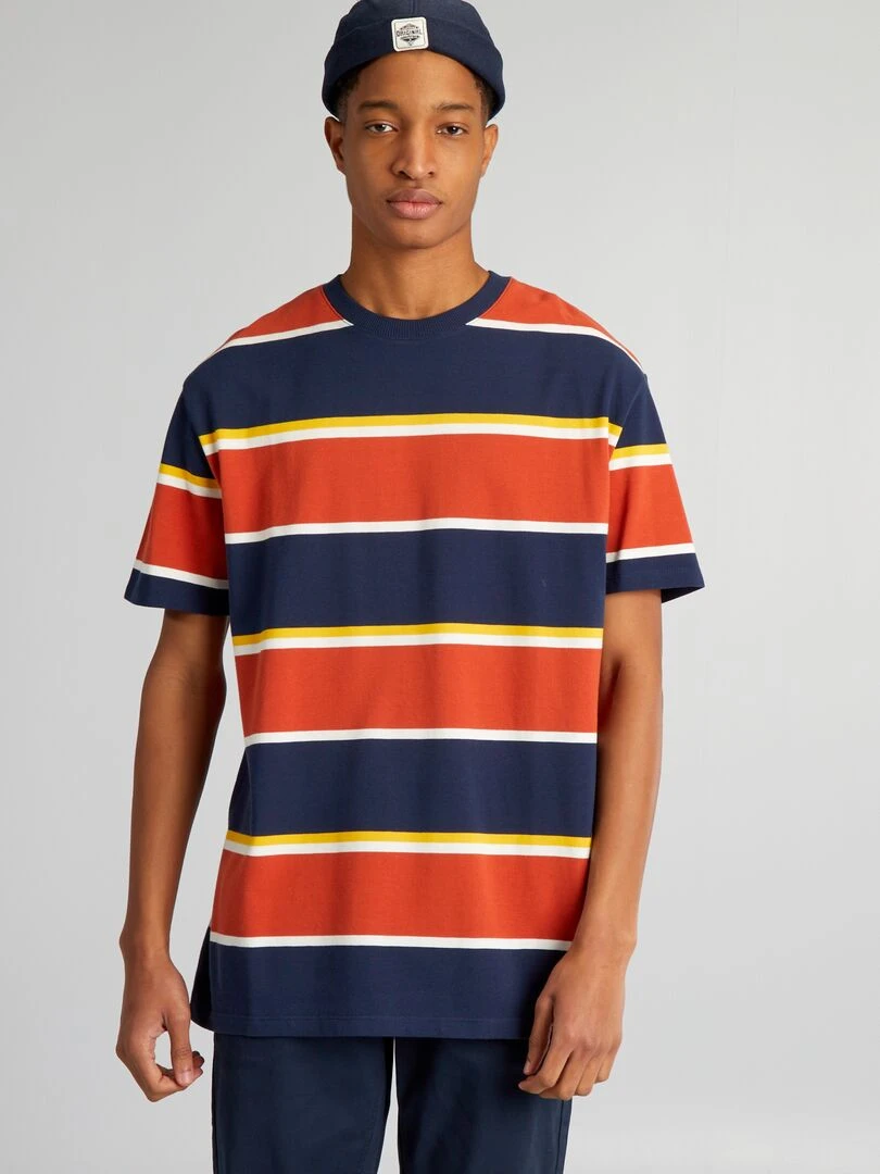 Tee shirt en piqué de coton + d'1m90   Orange/bleu marine