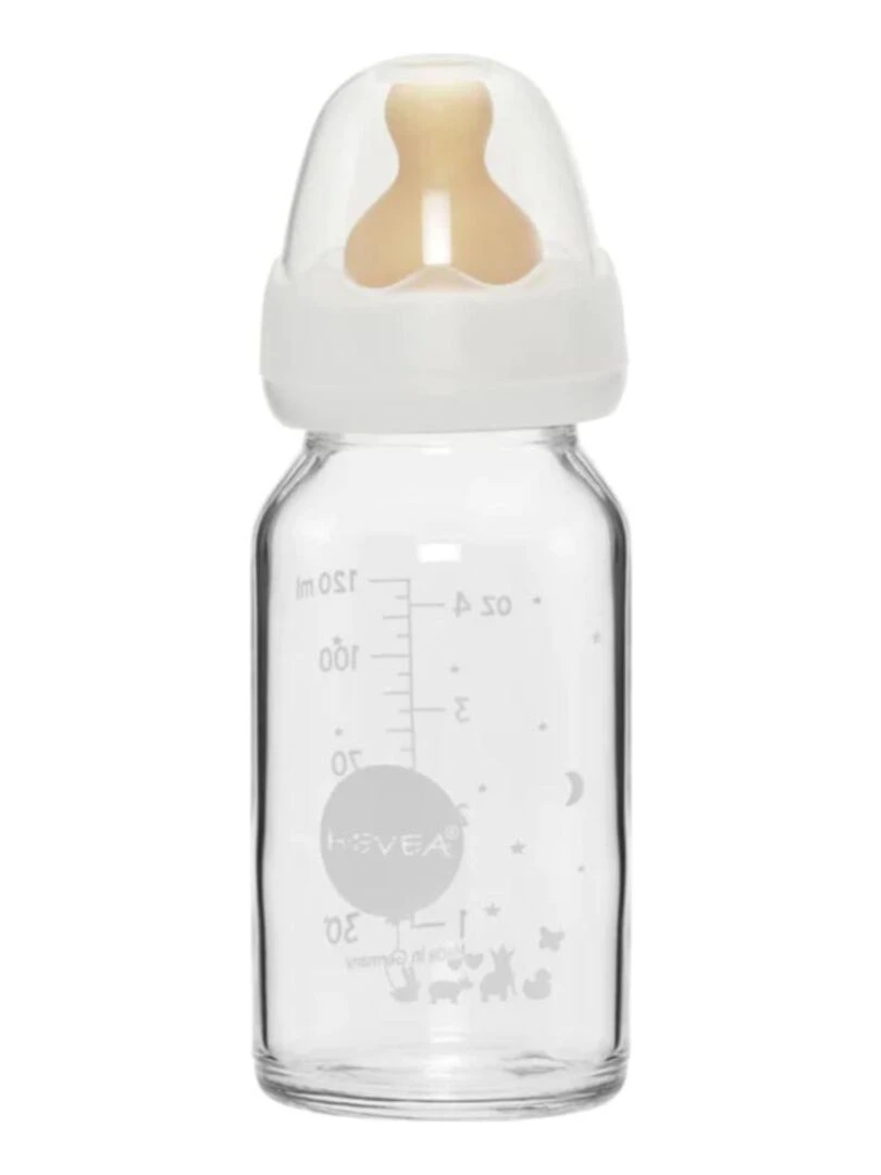Biberon en verre 120 ml (1pc)   Hevea   Blanc
