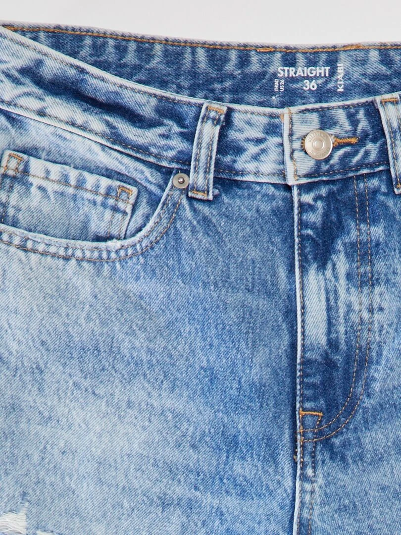 Jean droit à 5 poches avec abrasions   Bleu