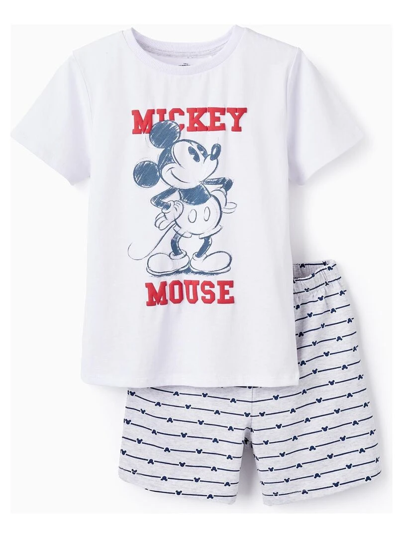 Pyjama En Coton Pour Garçon 'Mickey' manches courtes Blanc