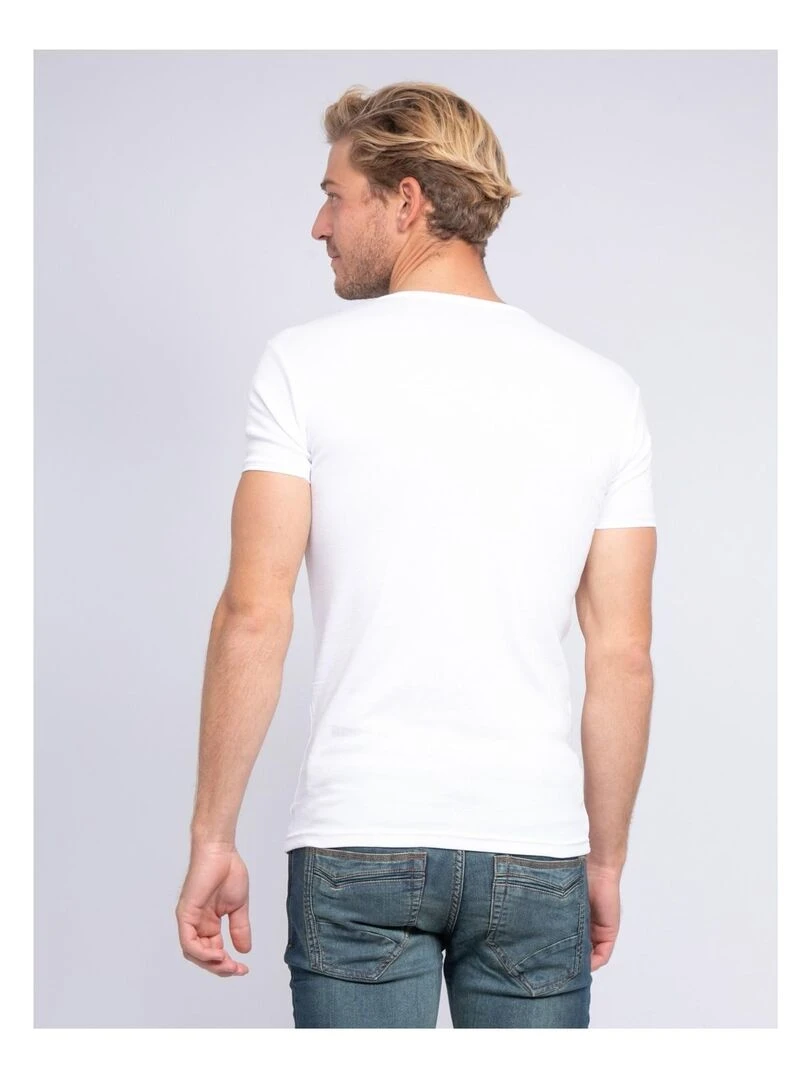 T shirt col V pur coton organique WORD   Blanc