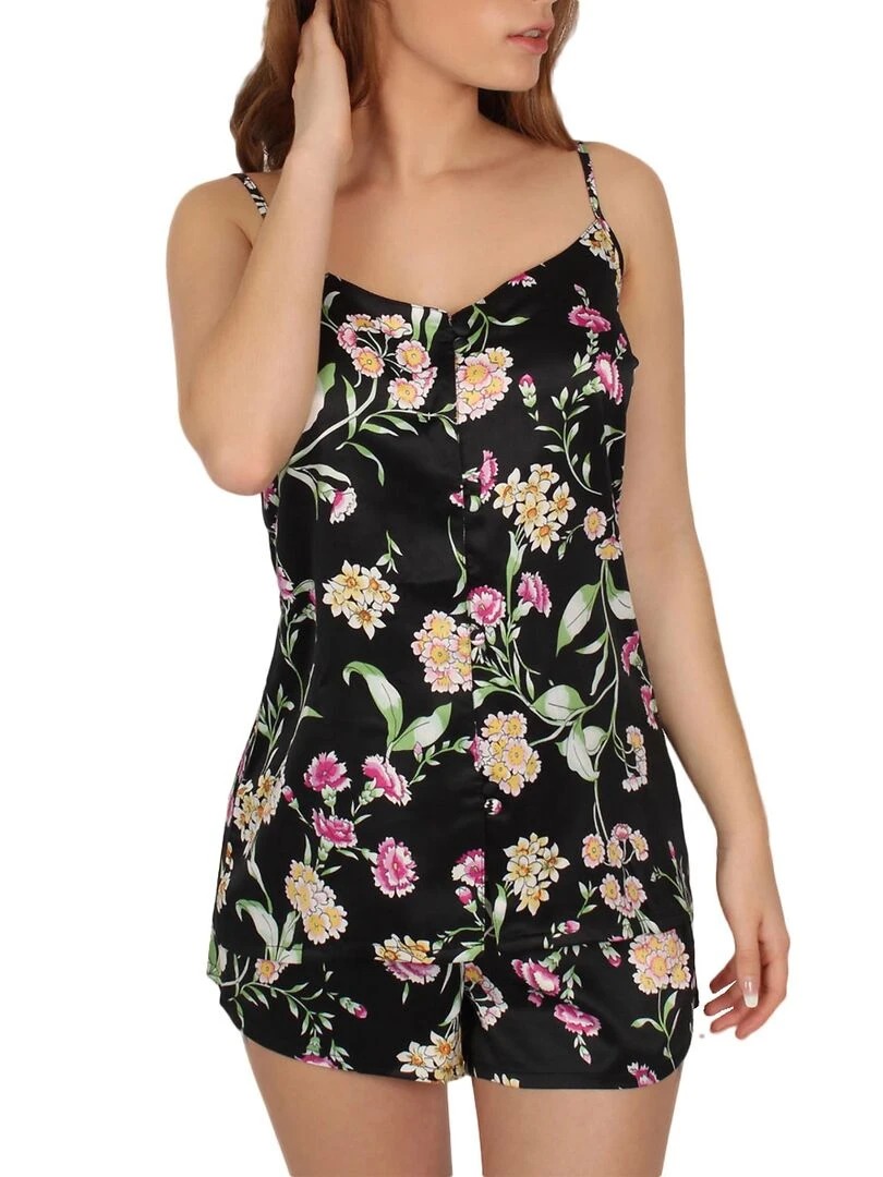 Pyjama short débardeur Black Flowers noir Noir