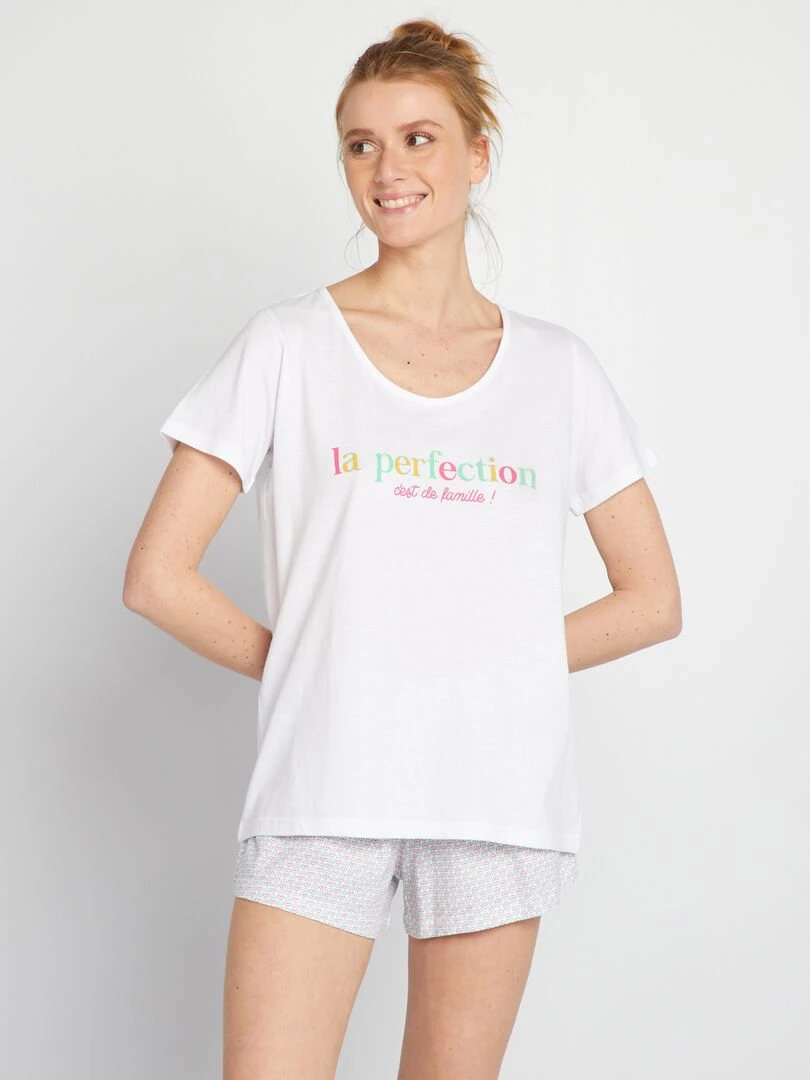 Ensemble de pyjama à message 2 pièces Blanc