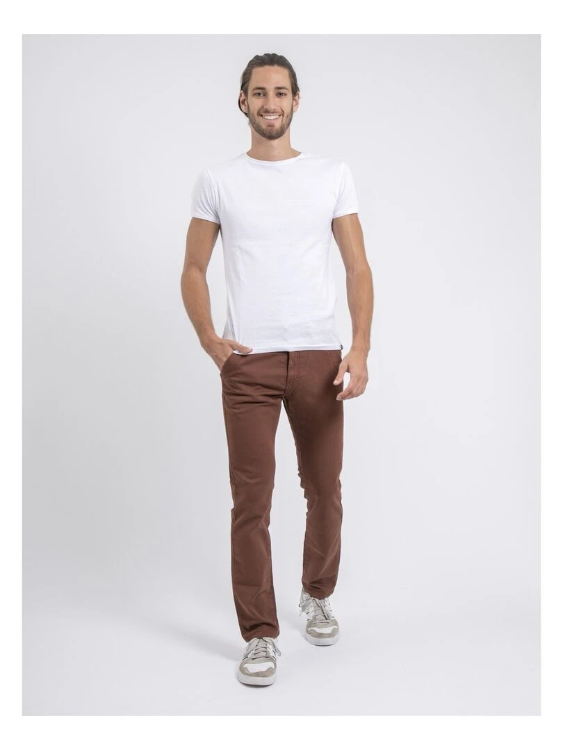 Pantalon chino coupe ajustée VALBACOL   Marron