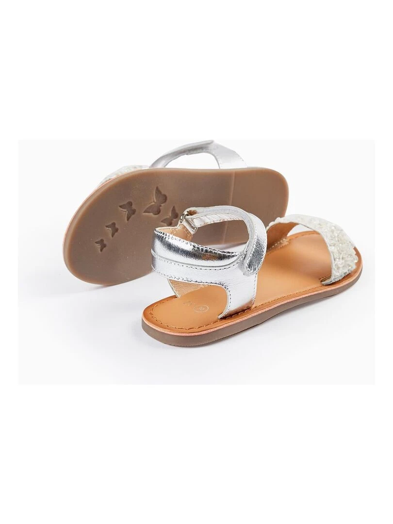 Sandales en cuir à sequins pour fille  CÉRÉMONIE   Blanc