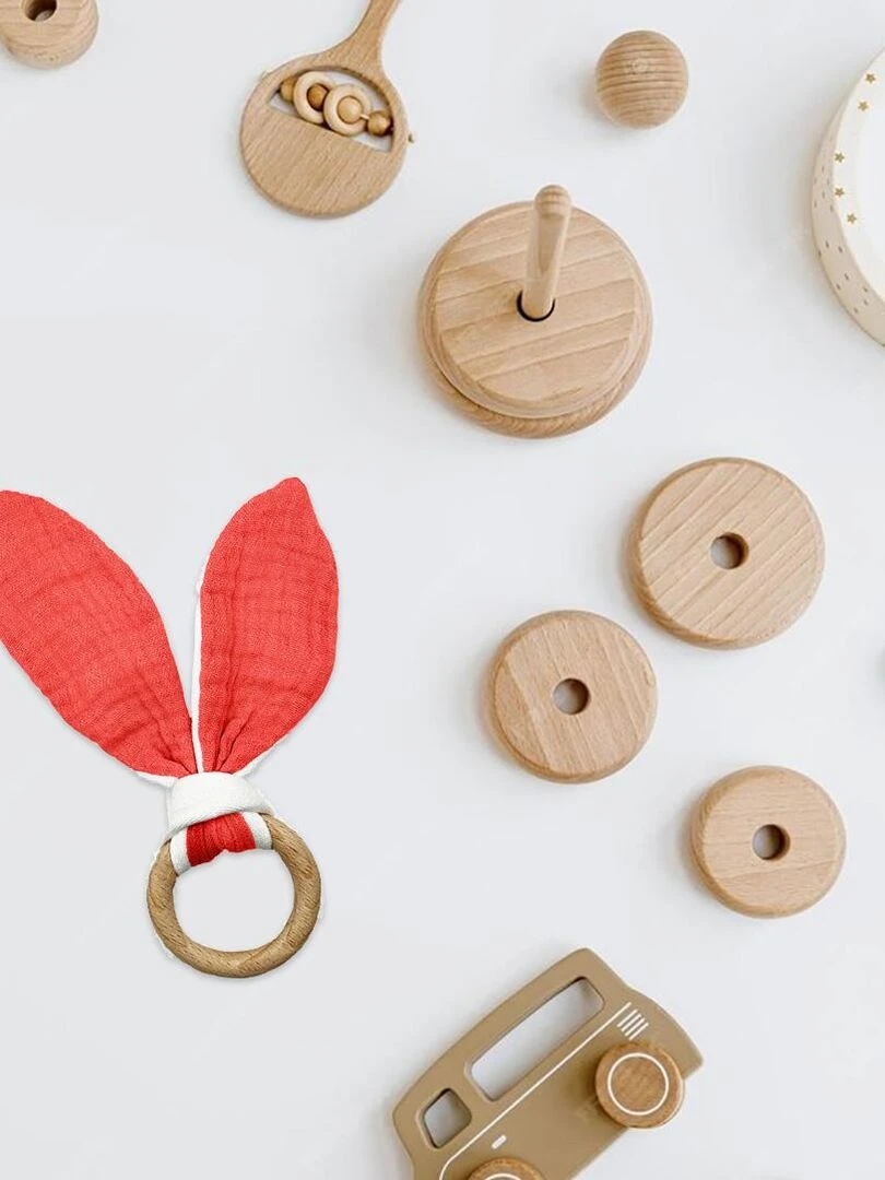 Anneau de Dentition en Coton Bio Fraise   Rouge