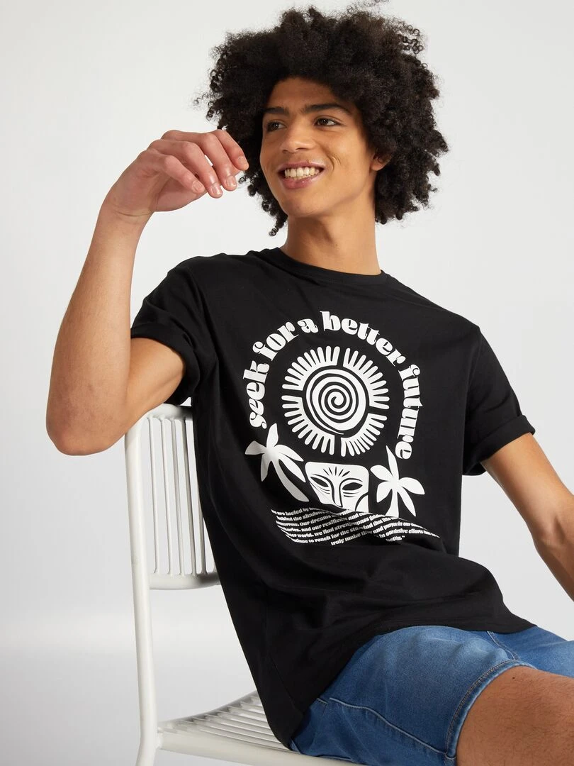 T shirt en jersey à col rond Noir