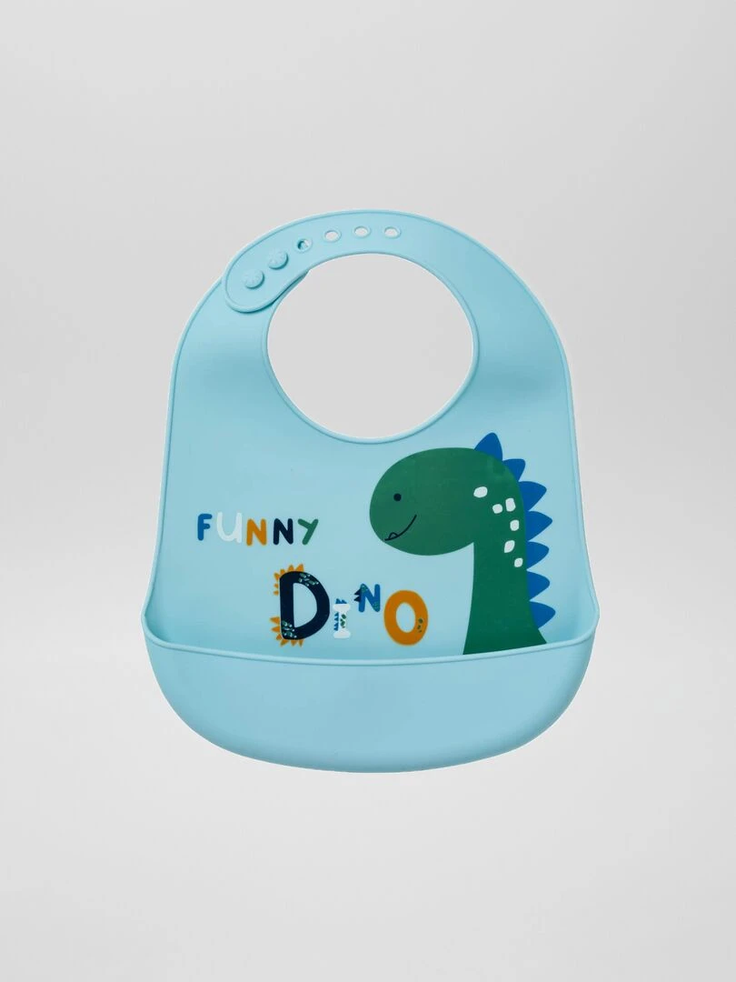 Bavoir dinosaure à poche récupératrice Bleu