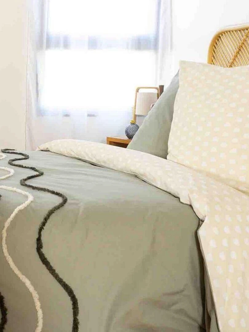 Housse de couette 220x240 + 2 taies d'oreiller 63x63 Coton Linea   Vert