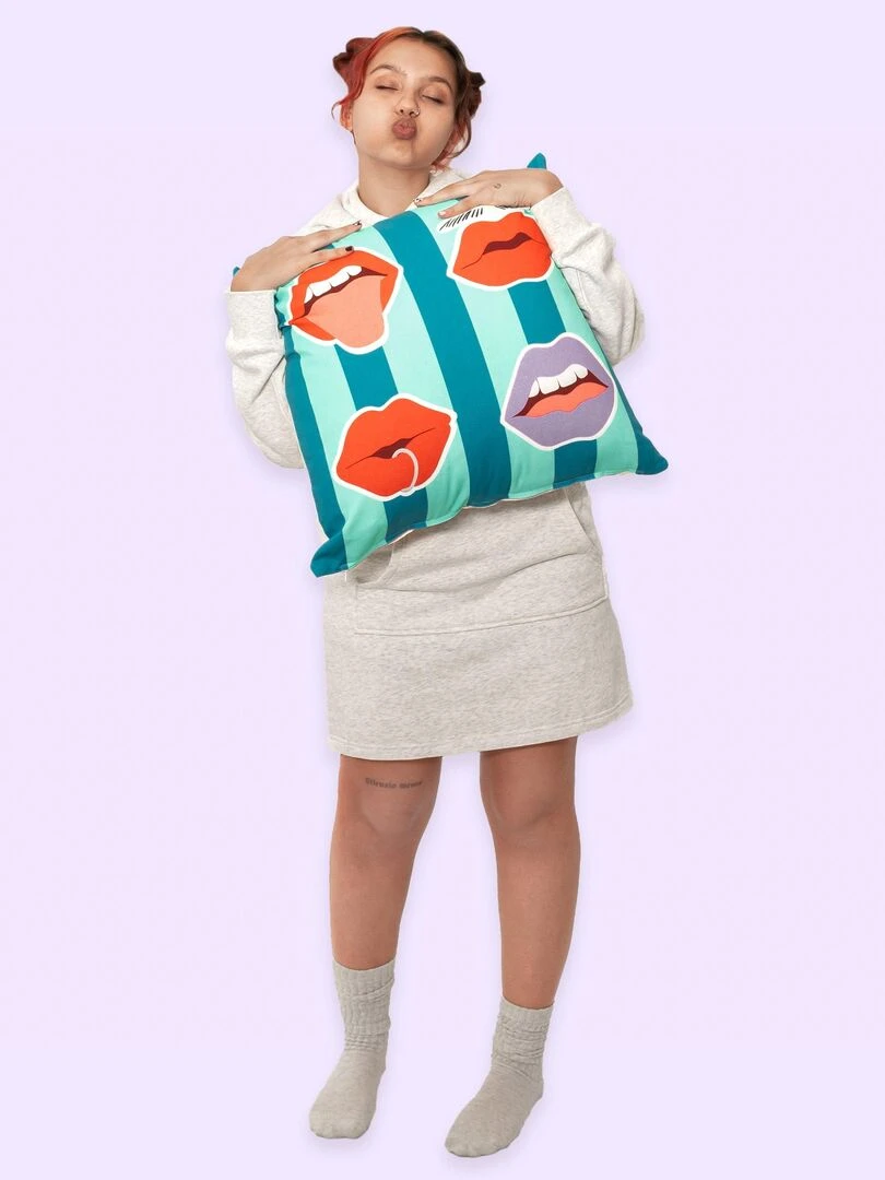 Housse de coussin décoratif Lips "Happyfriday"   Blanc