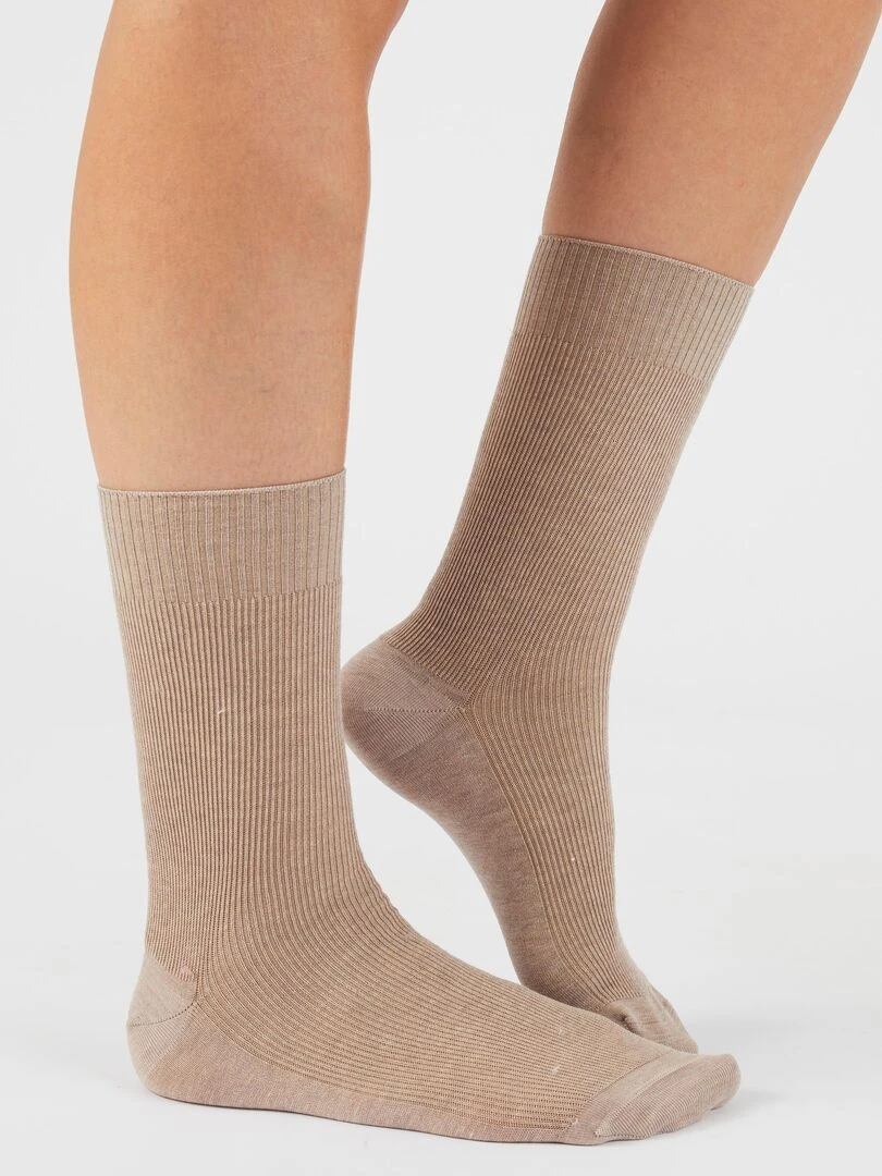 Chaussettes à base de fil d Écosse mélangé   Damart   Beige chiné