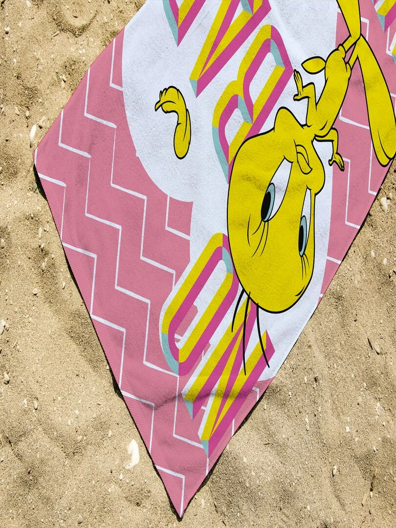 LOONEY TUNES Serviette De Plage Looney Tunes Titi 70x140 cm 100% Coton 300 GSM Rose Rose