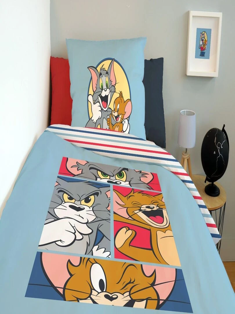 Housse de couette Tom and Jerry BD 140x200 cm   100% Coton   Bleu