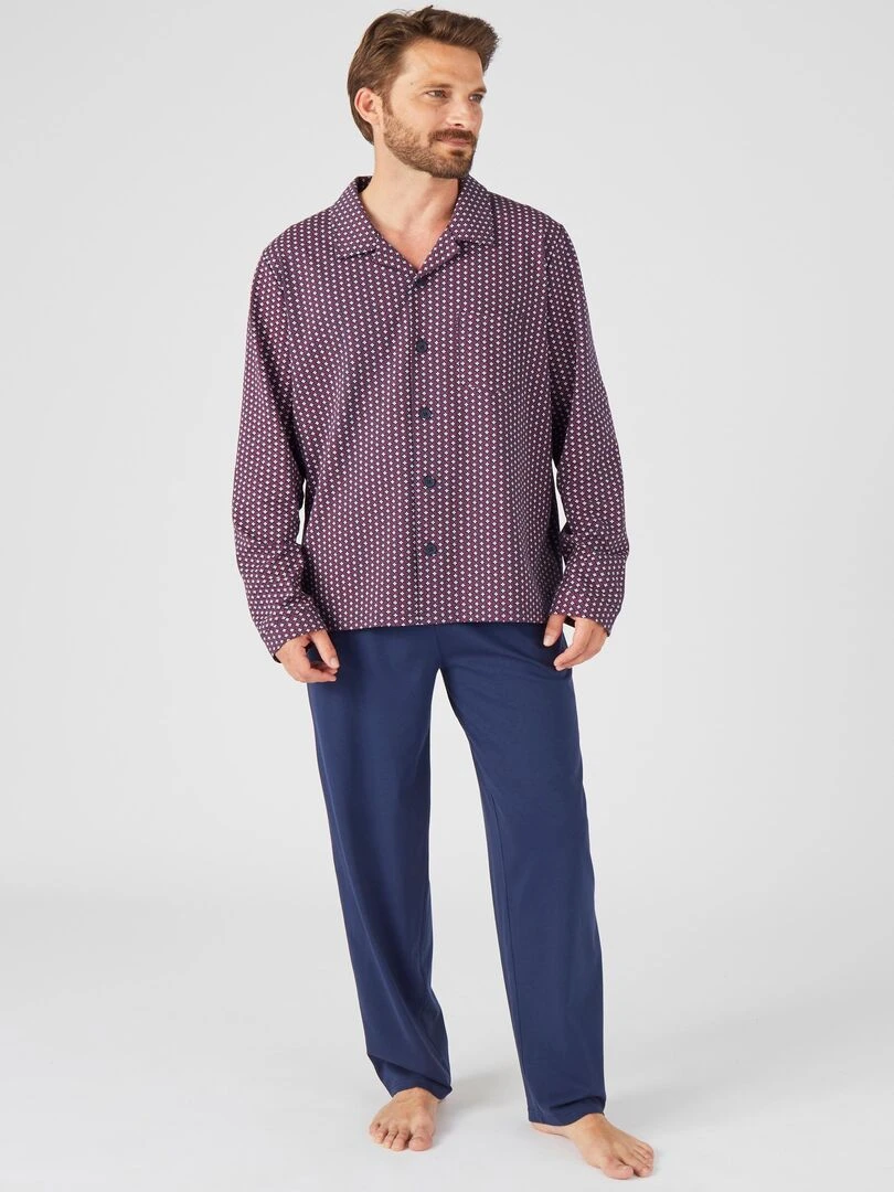 Pyjama boutonné maille jersey pur coton    Damart   Bleu marine