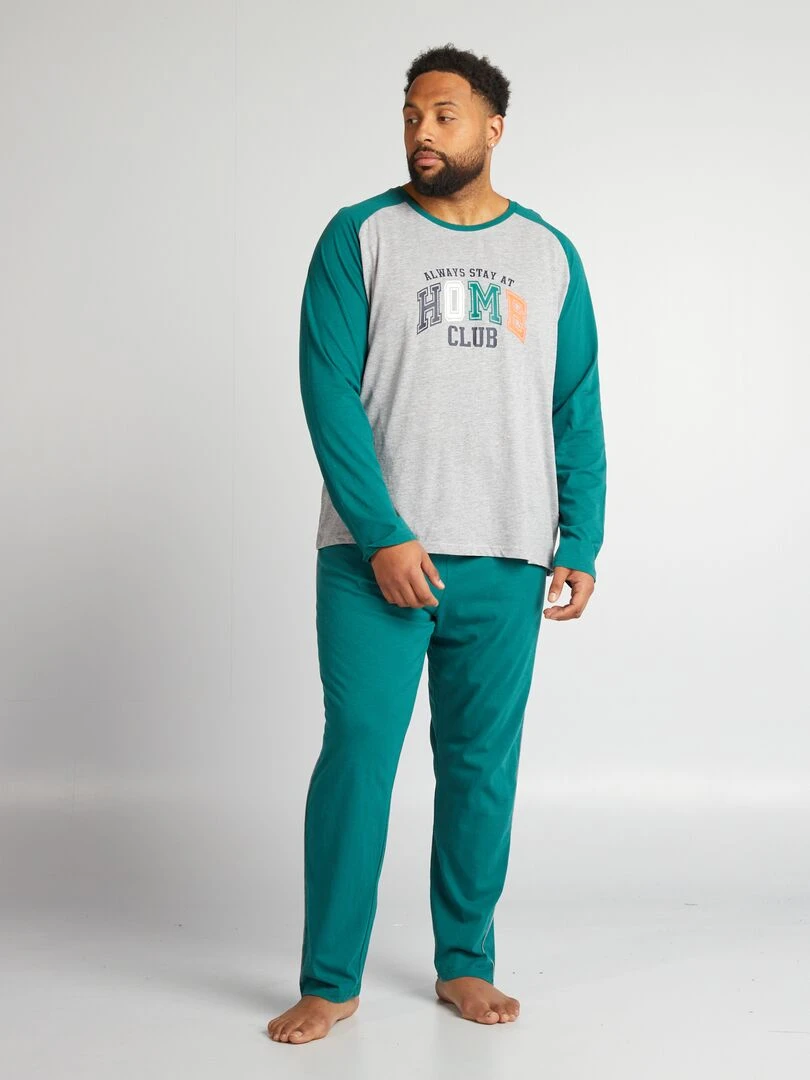 Pyjama court en jersey Tee shirt + pantalon 2 pièces vert/gris