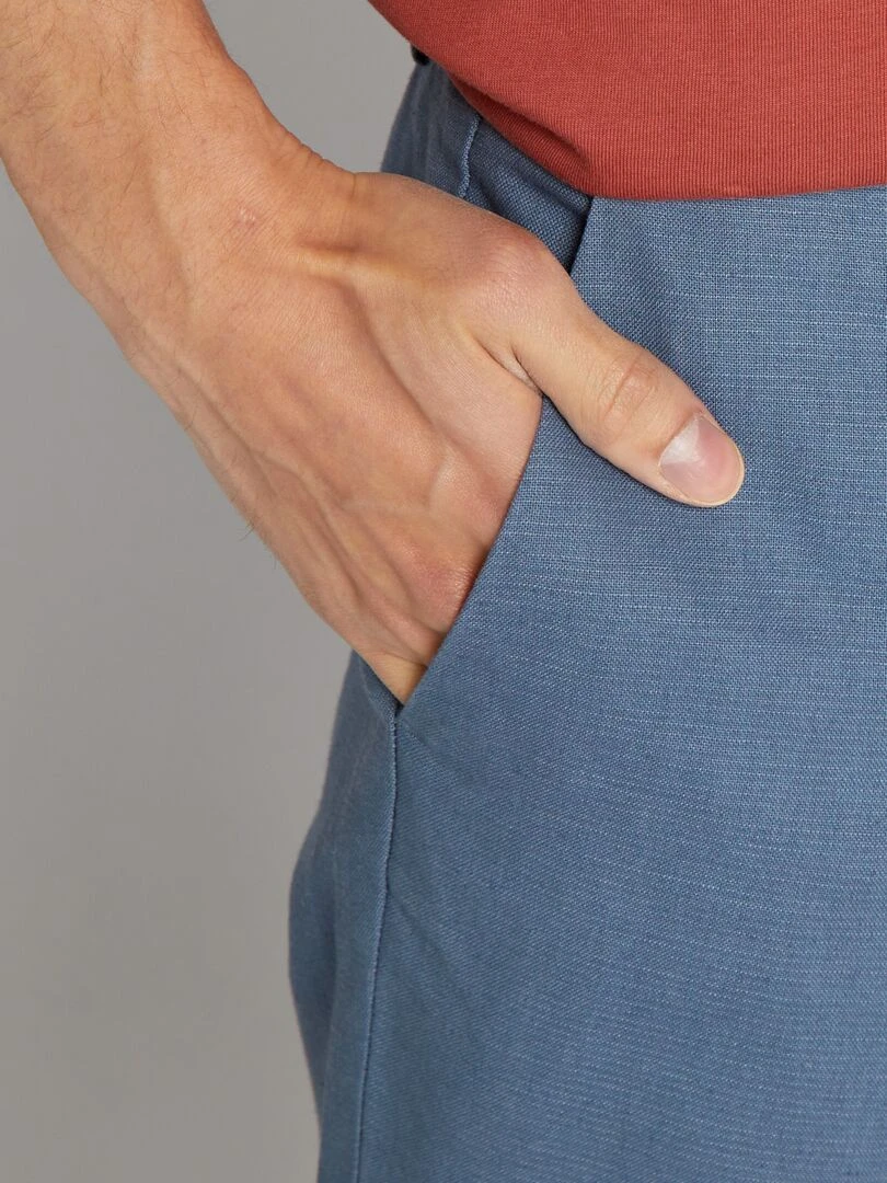 Pantalon chino coupe slim en lin mélangé   Bleu