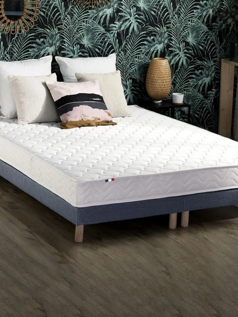 Ensemble Matelas accueil Latex 3 zones INITIAL Bi Confort Mousse & Latex + Sommier Sommier Bleu Bleu Blanc
