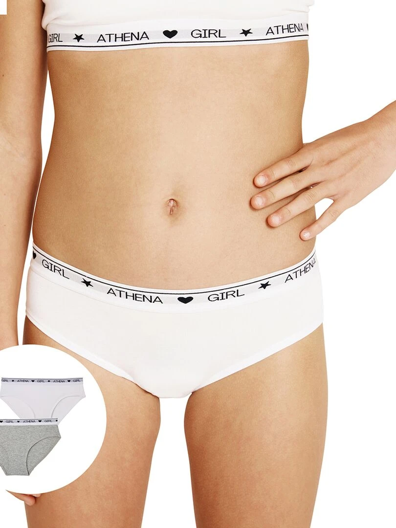 Lot de 2 slips fille Coton Utlra Doux Girl by Blanc Gris
