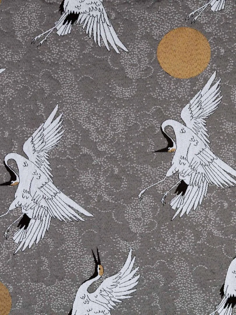Jeté de lit imprimé de grues japonaises   Gris clair