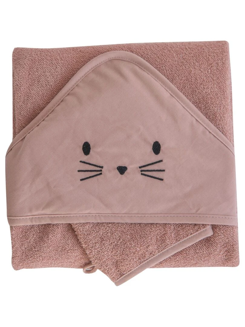 Cape de bain + gant chat terracotta (75 x 75 cm) Rose