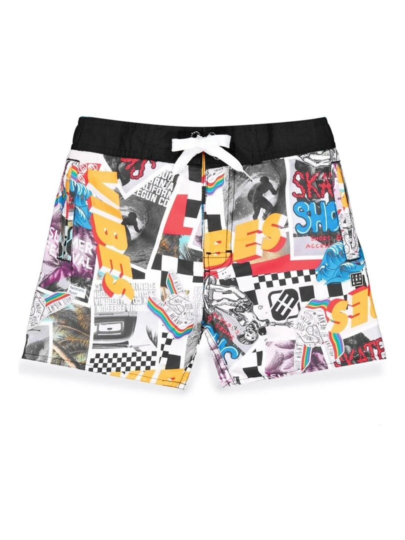 Boardshort court garçon avec ceinture demi élastiquée Sur Freegun Orange
