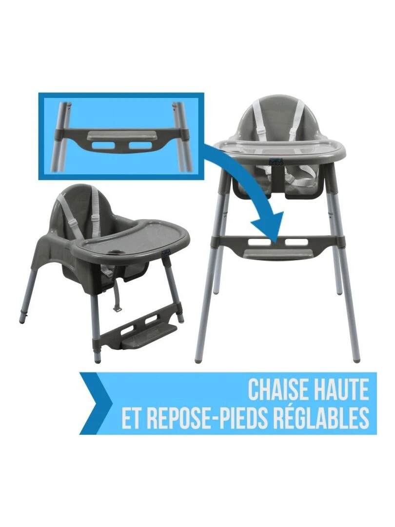 Chaise haute bébé enfant réglable hauteur et tablette Délice Gris Monsieur Bébé Gris